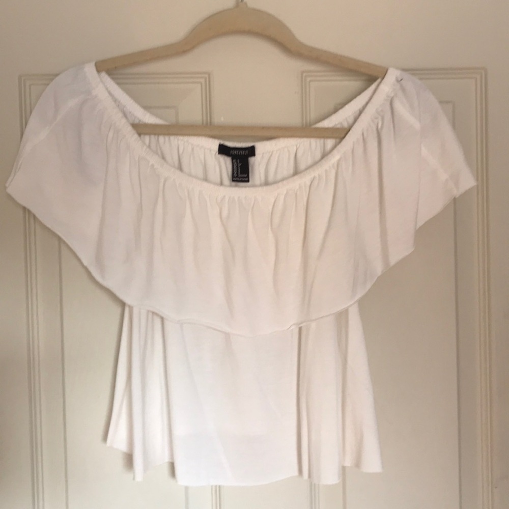 Off the shoulder white shirt